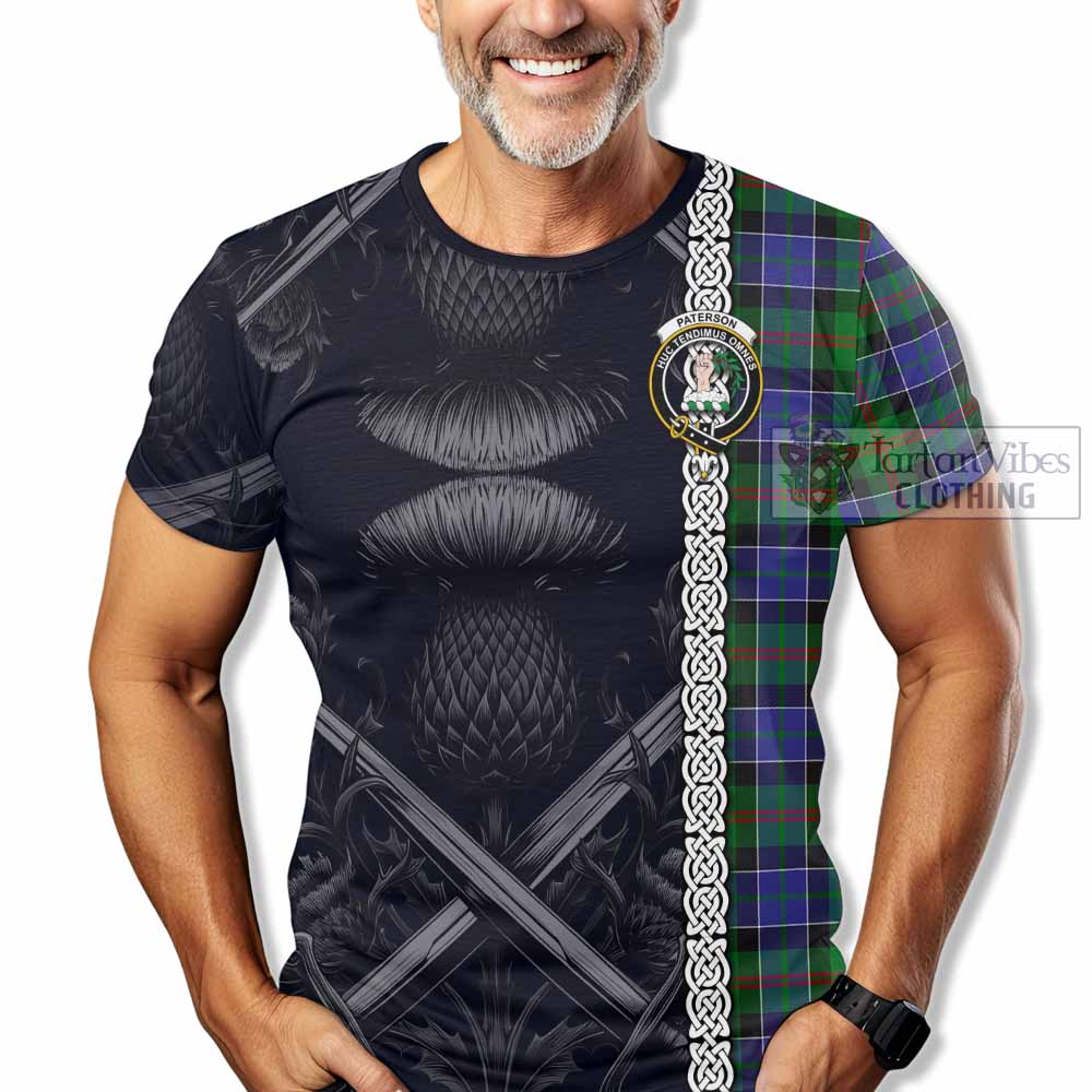 Tartan Vibes Clothing Paterson Tartan T-Shirt with Family Crest Cross Sword Thistle Celtic Vibes