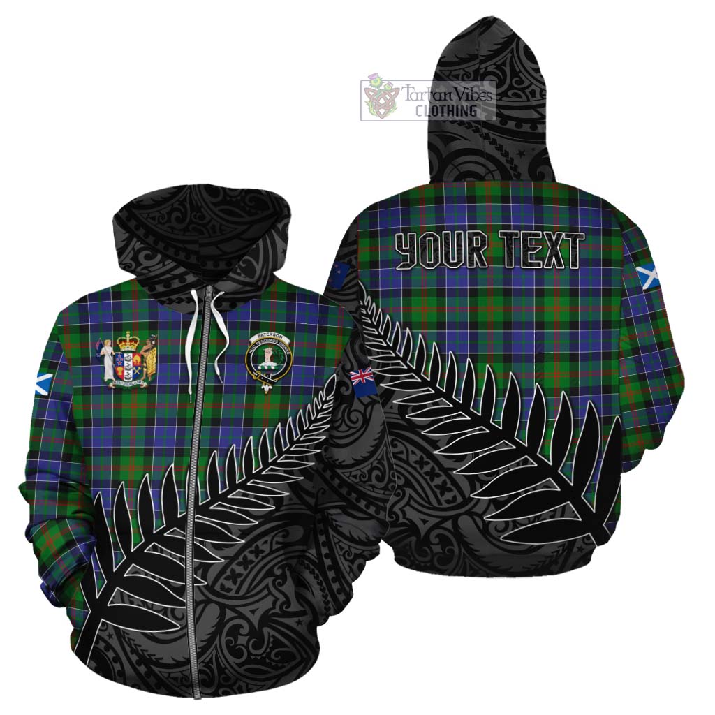 Tartan Vibes Clothing Paterson Crest Tartan Cotton Hoodie with New Zealand Silver Fern Half Style