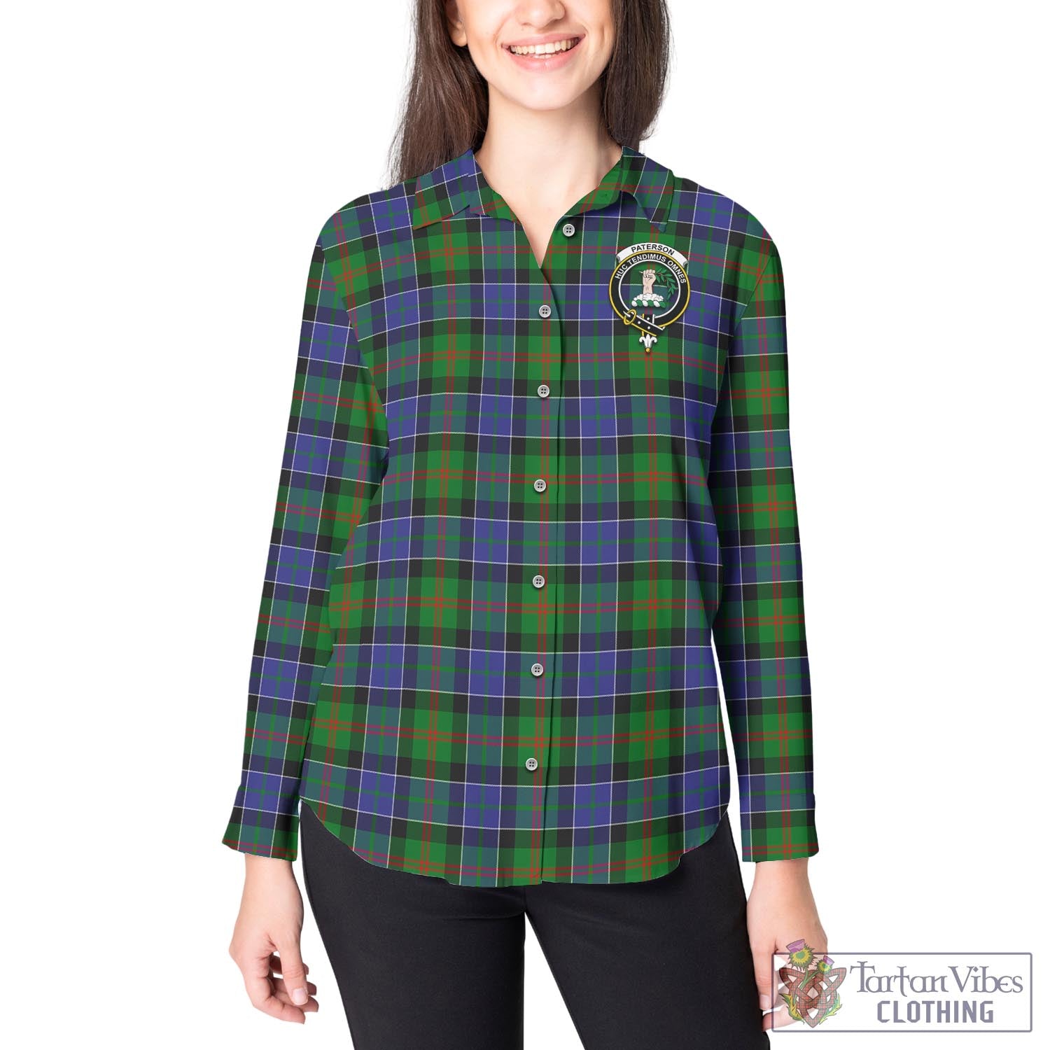 Tartan Vibes Clothing Paterson Tartan Womens Casual Shirt with Family Crest