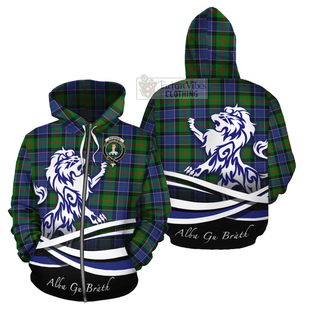 Tartan Vibes Clothing Paterson Tartan Cotton Hoodie with Alba Gu Brath Regal Lion Emblem