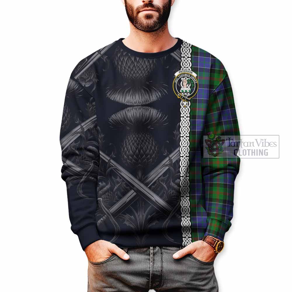 Tartan Vibes Clothing Paterson Tartan Sweatshirt with Family Crest Cross Sword Thistle Celtic Vibes