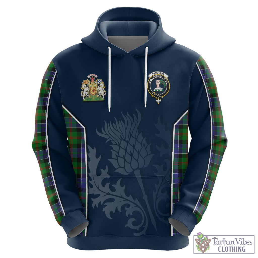 Tartan Vibes Clothing Paterson Tartan Hoodie with Family Crest and Scottish Thistle Vibes Sport Style