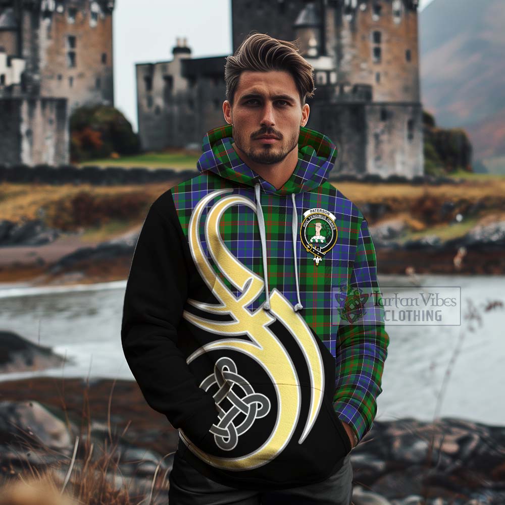 Tartan Vibes Clothing Paterson Tartan Cotton Hoodie with Family Crest and Celtic Symbol Style