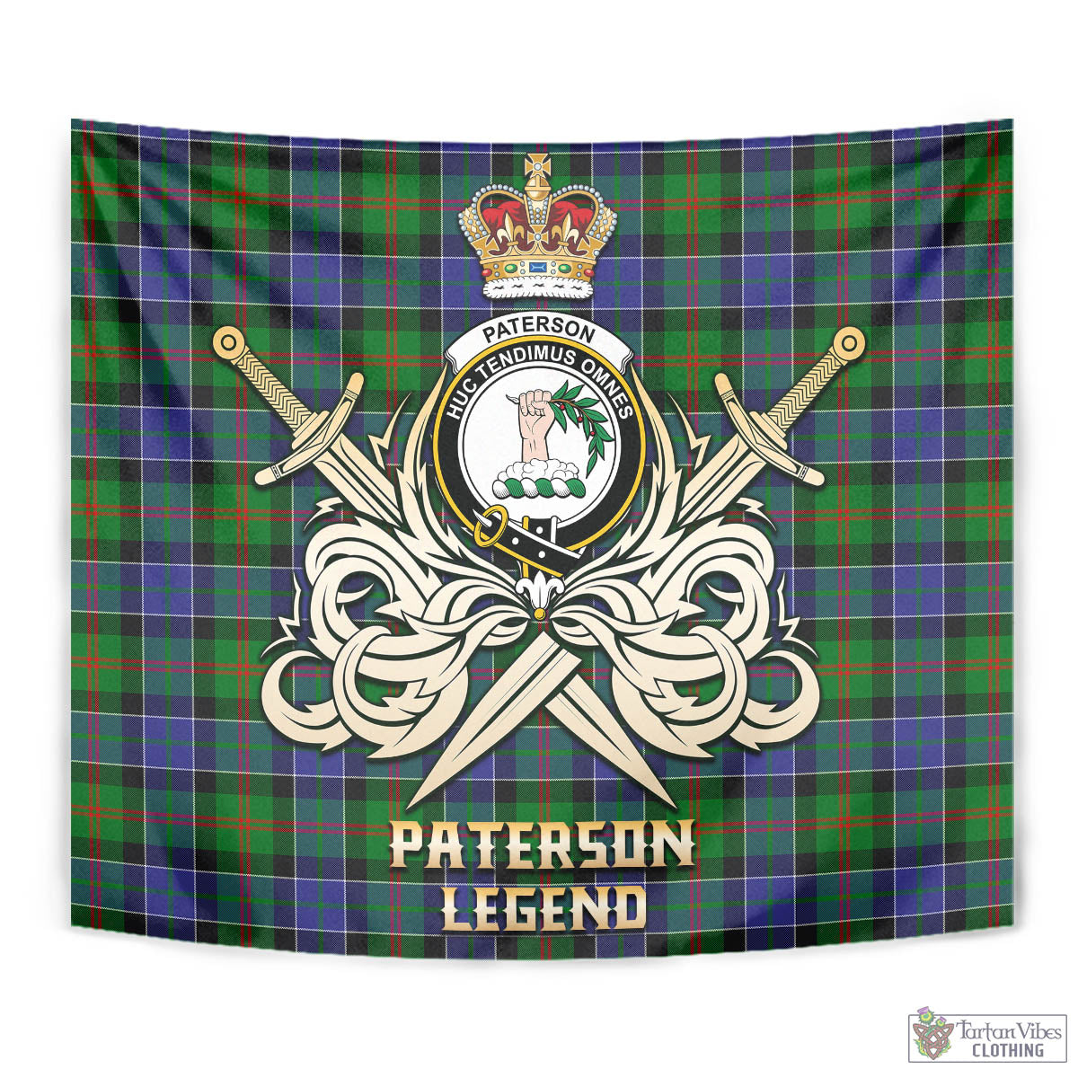 Tartan Vibes Clothing Paterson Tartan Tapestry with Clan Crest and the Golden Sword of Courageous Legacy