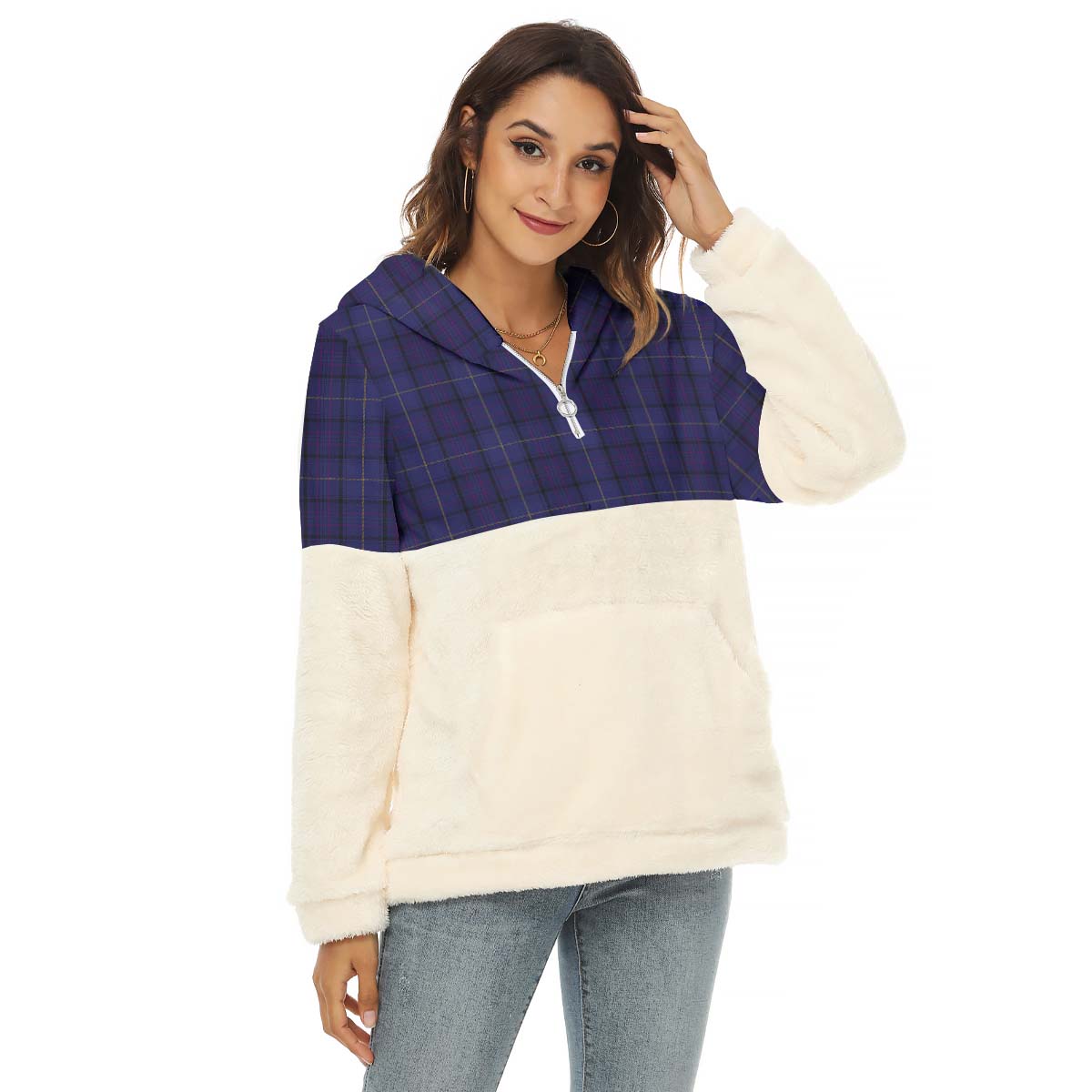 payne-tartan-womens-borg-fleece-hoodie-with-half-zip