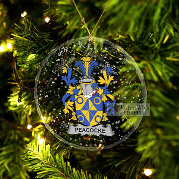 Peacocke Irish Clan Christmas Glass Ornament with Coat of Arms Transparent Glass Circle - 2D-tartanvibesclothing