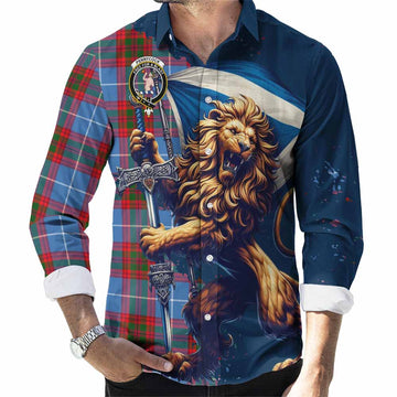 Pennycook Tartan Family Crest Long Sleeve Button Shirt with Scottish Majestic Lion