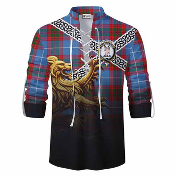 Pennycook Crest Tartan Ghillie Kilt Shirt with Golden Lion Emblem Celtic Style Men - Tartan Vibes Clothing