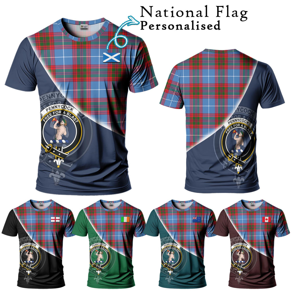 Pennycook Tartan T-Shirt with Personalised National Flag and Family Crest Half Style Kid's Shirt - Tartanvibesclothing Shop