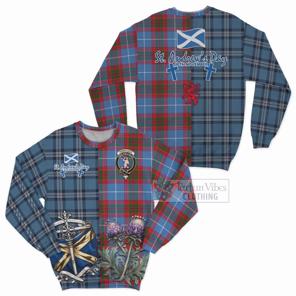 Pennycook Tartan Sweatshirt Happy St. Andrew's Day Half Tartan Style Unisex - Tartan Vibes Clothing