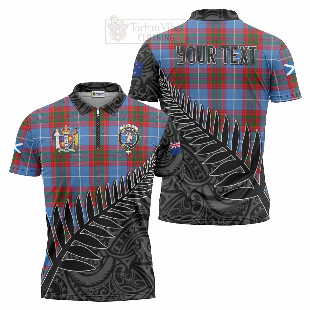 Tartan Vibes Clothing Pennycook Crest Tartan Zipper Polo Shirt with New Zealand Silver Fern Half Style