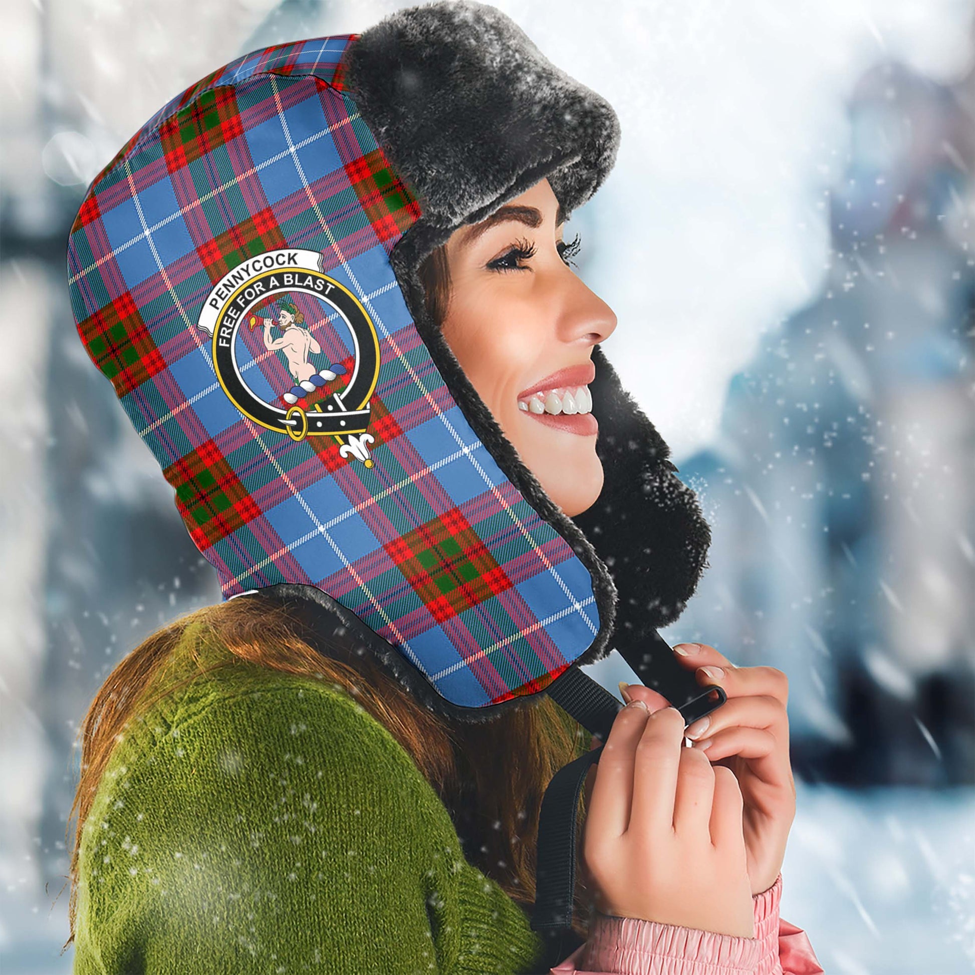 Pennycook Tartan Winter Trapper Hat with Family Crest Winter Trapper Hat Universal Fit Circumference 22.8in (58cm) - Tartanvibesclothing