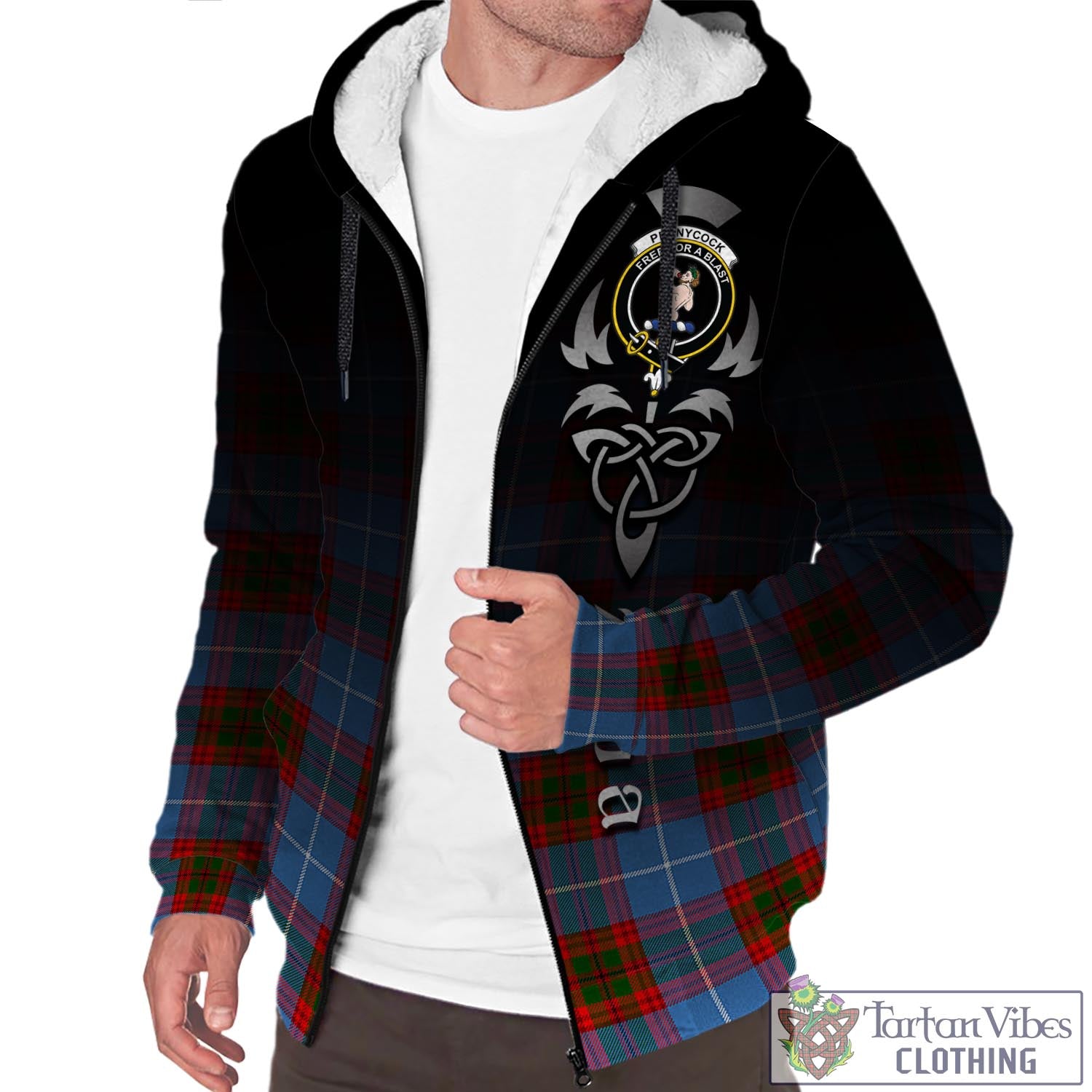 Tartan Vibes Clothing Pennycook Tartan Sherpa Hoodie Featuring Alba Gu Brath Family Crest Celtic Inspired