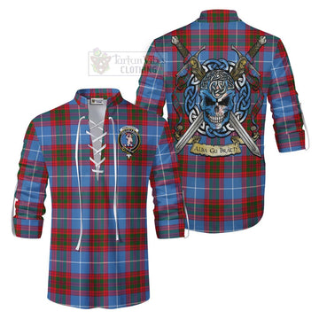 Pennycook Tartan Ghillie Kilt Shirt with Family Crest Celtic Skull Style