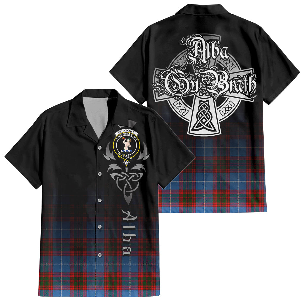 Tartan Vibes Clothing Pennycook Tartan Short Sleeve Button Up Featuring Alba Gu Brath Family Crest Celtic Inspired