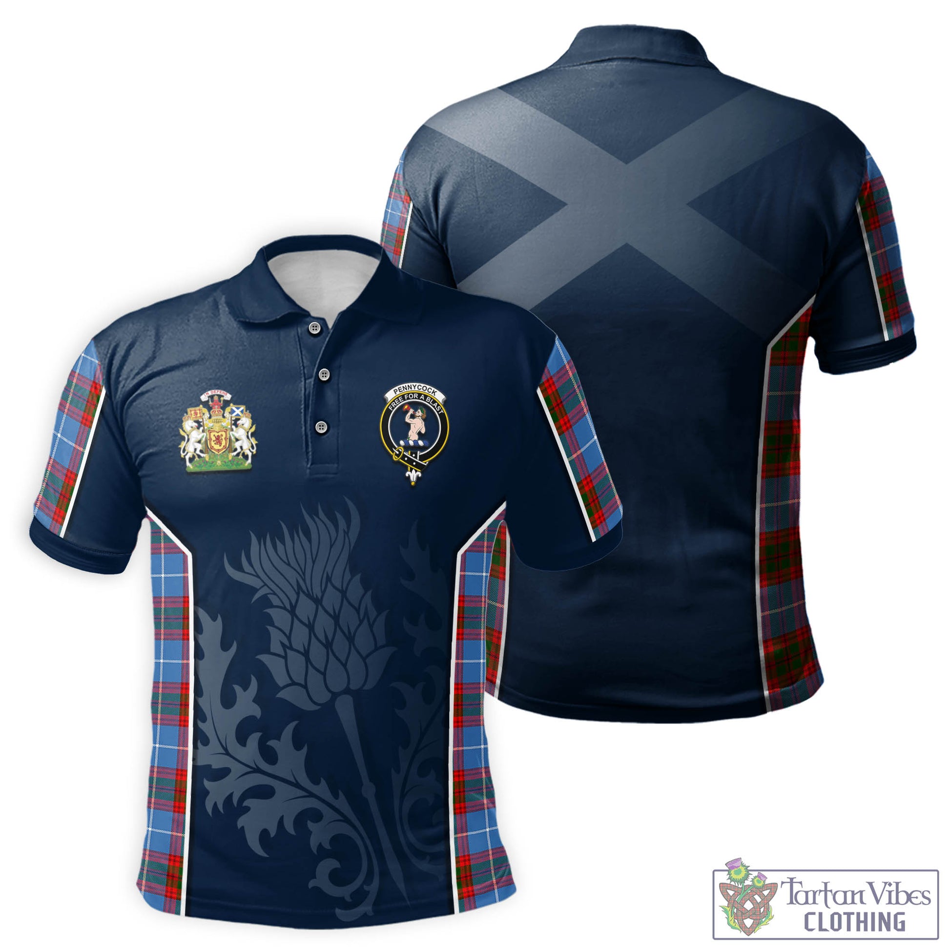 Tartan Vibes Clothing Pennycook Tartan Men's Polo Shirt with Family Crest and Scottish Thistle Vibes Sport Style