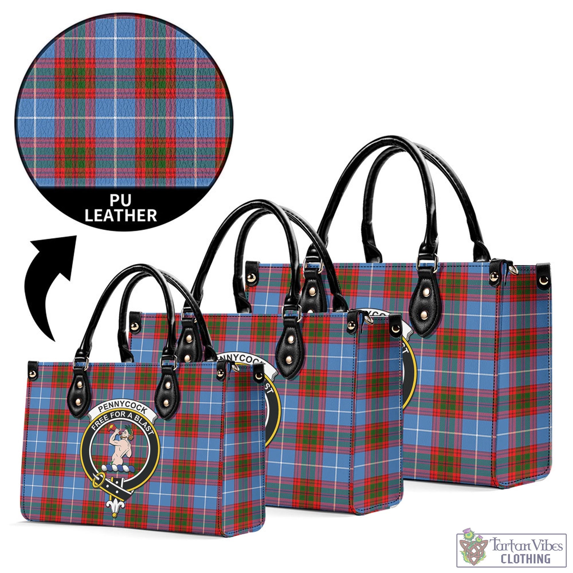 Tartan Vibes Clothing Pennycook Tartan Luxury Leather Handbags with Family Crest