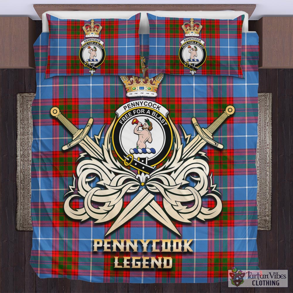 Tartan Vibes Clothing Pennycook Tartan Bedding Set with Clan Crest and the Golden Sword of Courageous Legacy