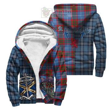 Pennycook Tartan Sherpa Hoodie Happy St. Andrew's Day Half Tartan Style Unisex S - Tartan Vibes Clothing