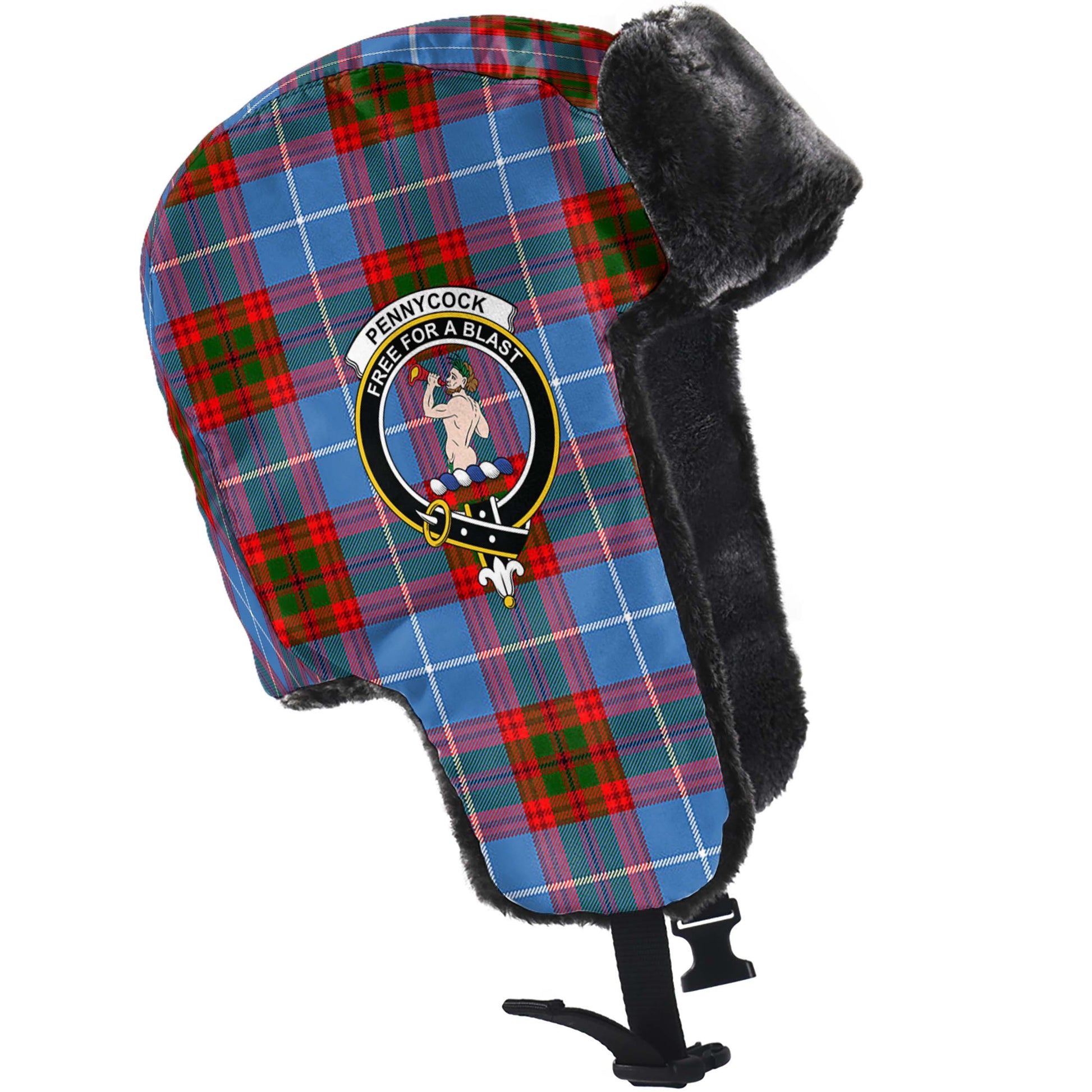 Pennycook Tartan Winter Trapper Hat with Family Crest - Tartanvibesclothing