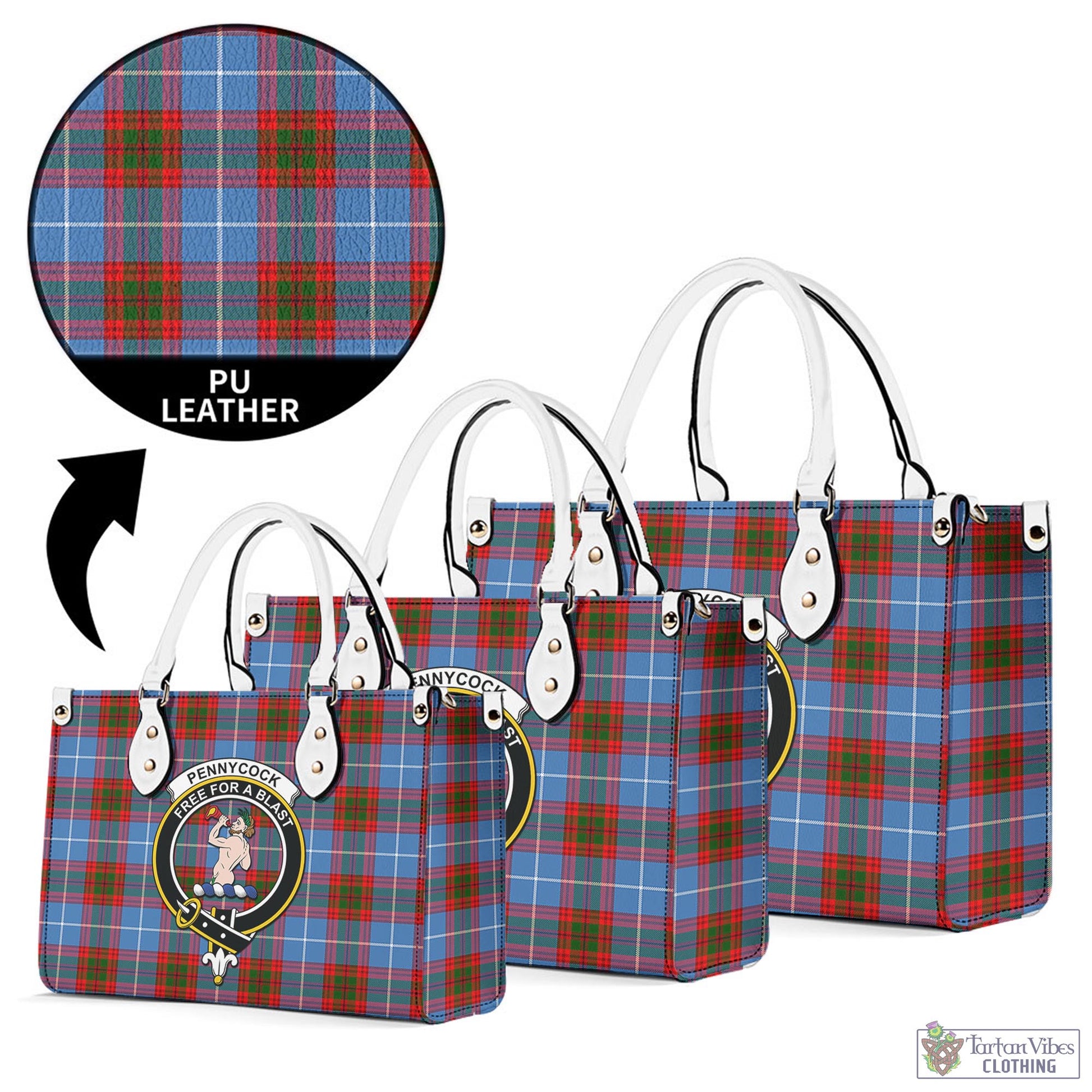 Tartan Vibes Clothing Pennycook Tartan Luxury Leather Handbags with Family Crest