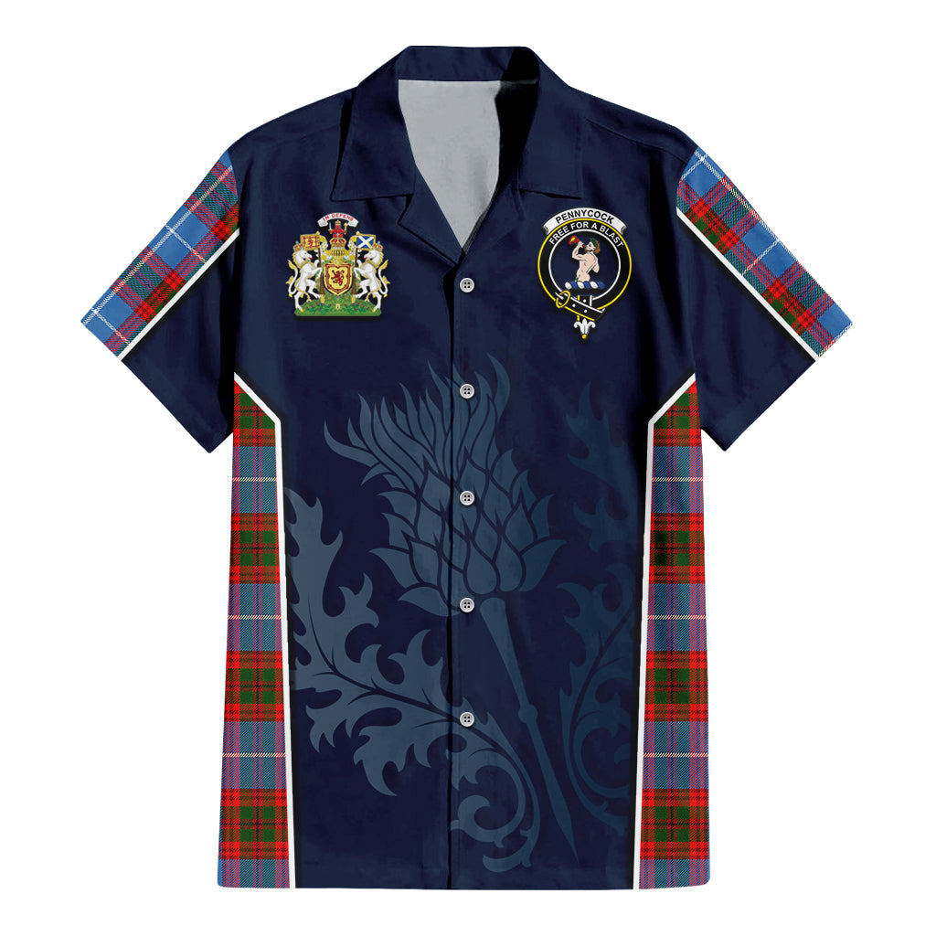 Tartan Vibes Clothing Pennycook Tartan Short Sleeve Button Up Shirt with Family Crest and Scottish Thistle Vibes Sport Style