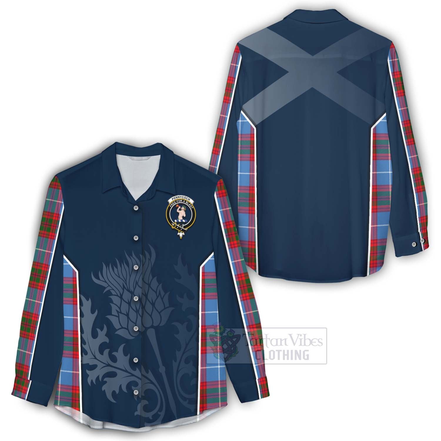 Tartan Vibes Clothing Pennycook Tartan Women's Casual Shirt with Family Crest and Scottish Thistle Vibes Sport Style