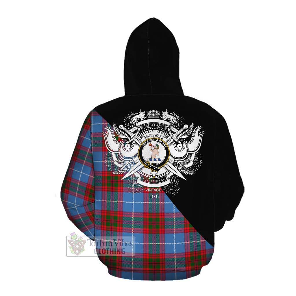 Tartan Vibes Clothing Pennycook Tartan Cotton Hoodie with Family Crest and Military Logo Style