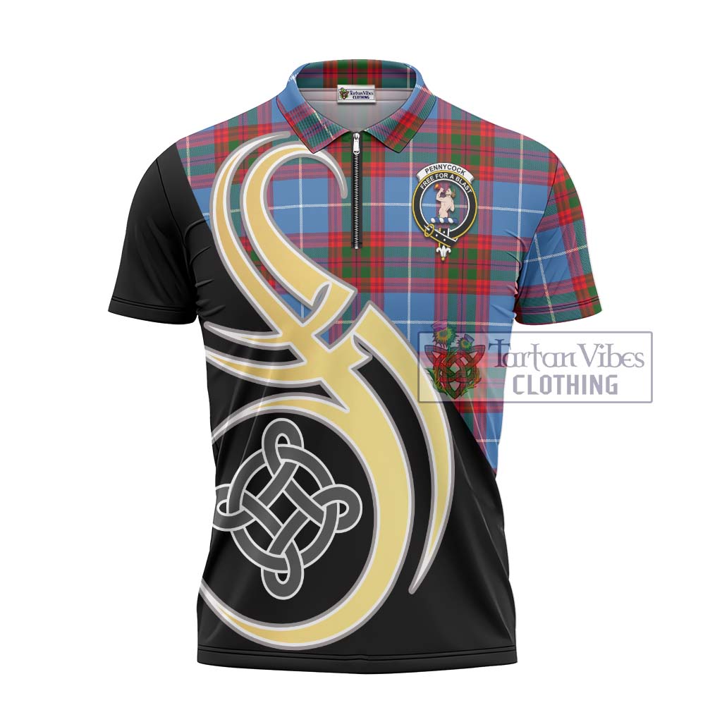 Tartan Vibes Clothing Pennycook Tartan Zipper Polo Shirt with Family Crest and Celtic Symbol Style