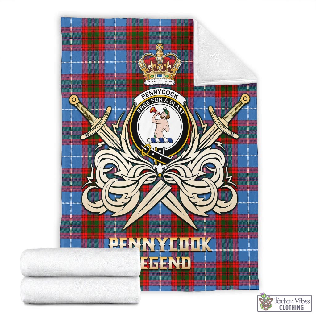 Tartan Vibes Clothing Pennycook Tartan Blanket with Clan Crest and the Golden Sword of Courageous Legacy