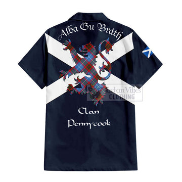 Pennycook Tartan Lion Rampant Short Sleeve Button Shirt  Proudly Display Your Heritage with Alba Gu Brath and Clan Name