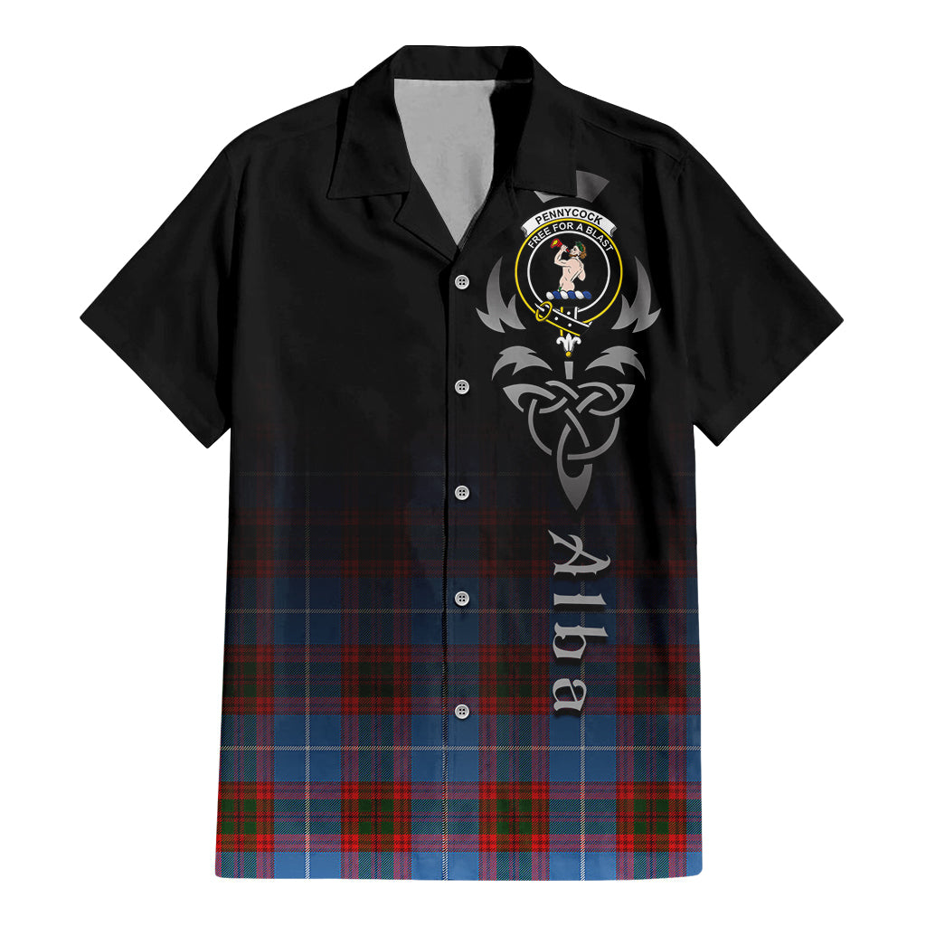 Tartan Vibes Clothing Pennycook Tartan Short Sleeve Button Up Featuring Alba Gu Brath Family Crest Celtic Inspired