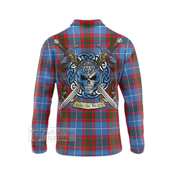 Pennycook Tartan Long Sleeve Polo Shirt with Family Crest Celtic Skull Style - Tartan Vibes Clothing