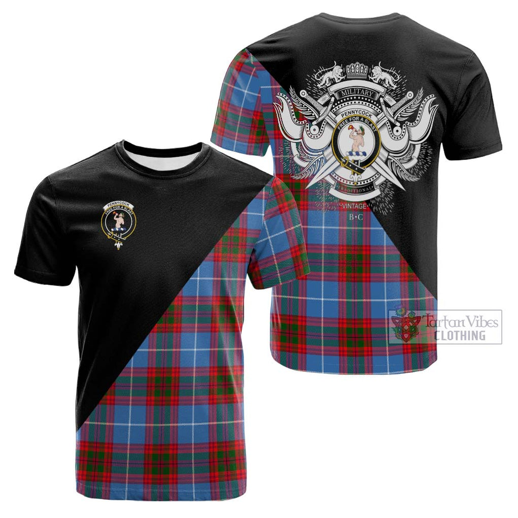 Tartan Vibes Clothing Pennycook Tartan Cotton T-shirt with Family Crest and Military Logo Style