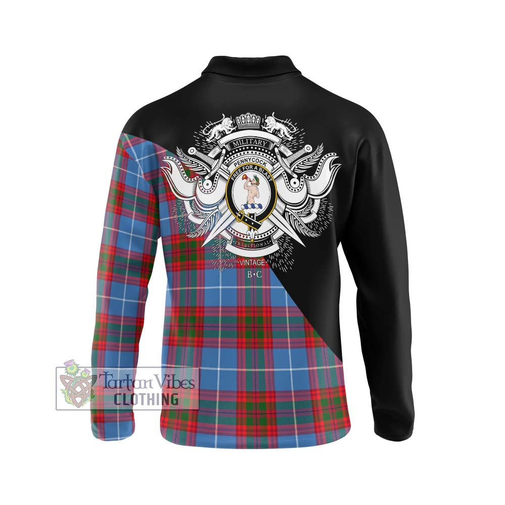 Pennycook Tartan Long Sleeve Polo Shirt with Family Crest and Military Logo Style - Tartanvibesclothing Shop