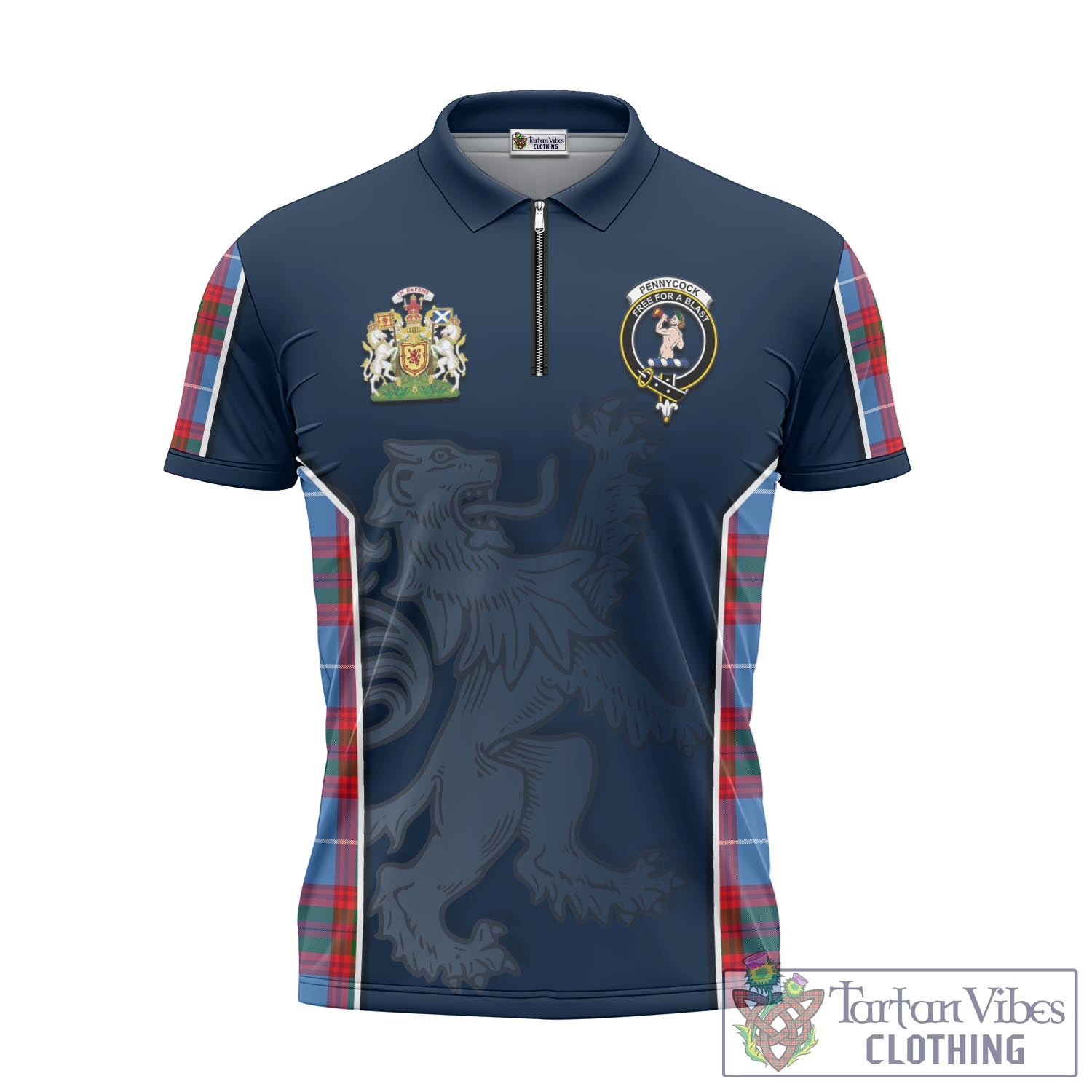 Tartan Vibes Clothing Pennycook Tartan Zipper Polo Shirt with Family Crest and Lion Rampant Vibes Sport Style