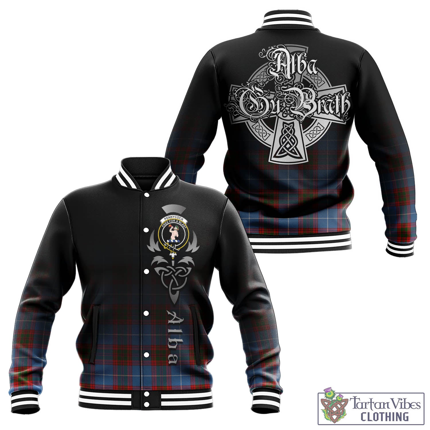 Tartan Vibes Clothing Pennycook Tartan Baseball Jacket Featuring Alba Gu Brath Family Crest Celtic Inspired