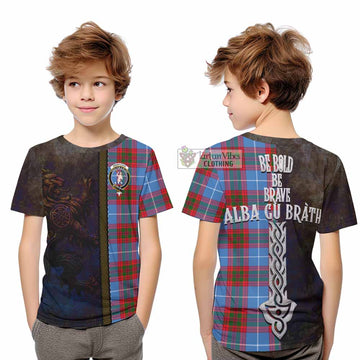 Pennycook Tartan Family Crest Kid T-Shirt Alba Gu Brath Be Brave Lion Ancient Style - Tartan Vibes Clothing