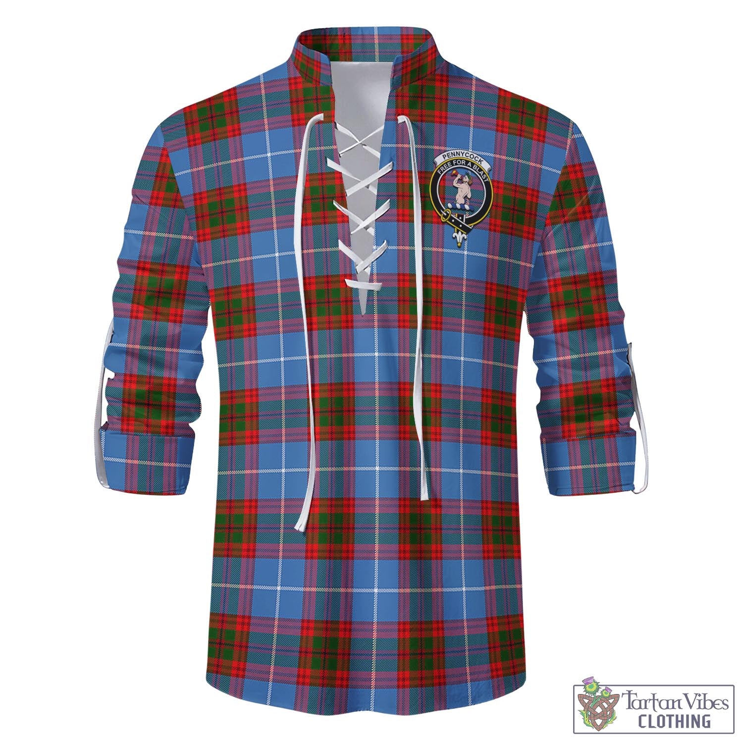 Tartan Vibes Clothing Pennycook Tartan Men's Scottish Traditional Jacobite Ghillie Kilt Shirt with Family Crest