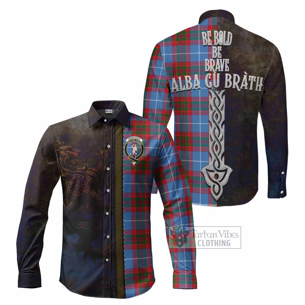 Pennycook Tartan Family Crest Long Sleeve Button Shirt Alba Gu Brath Be Brave Lion Ancient Style - Tartan Vibes Clothing