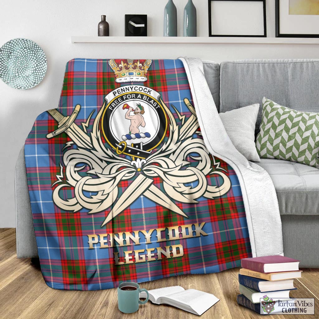 Tartan Vibes Clothing Pennycook Tartan Blanket with Clan Crest and the Golden Sword of Courageous Legacy