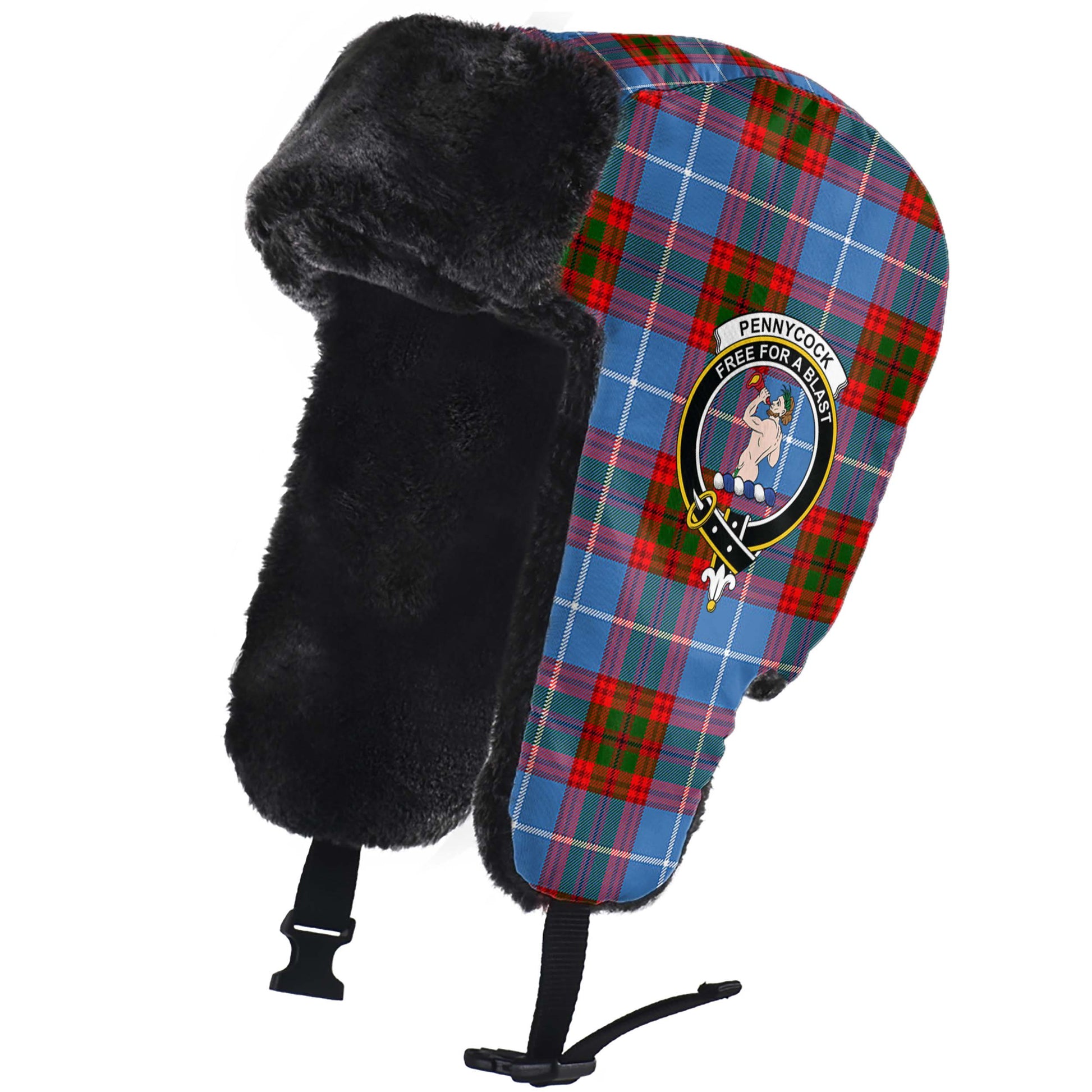 Pennycook Tartan Winter Trapper Hat with Family Crest - Tartanvibesclothing