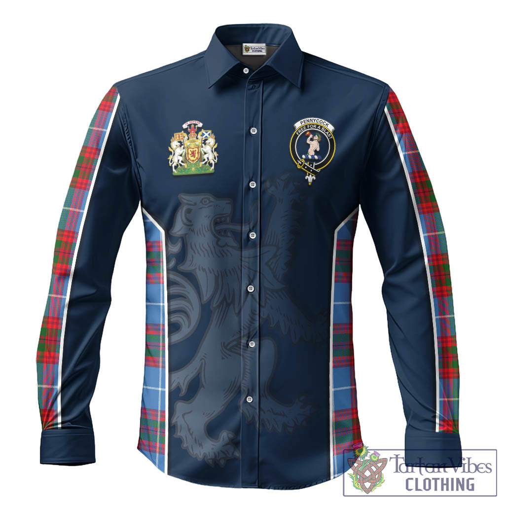 Pennycook Tartan Long Sleeve Button Up Shirt with Family Crest and Lion Rampant Vibes Sport Style