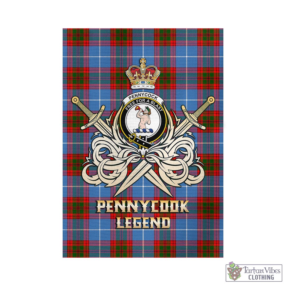 Tartan Vibes Clothing Pennycook Tartan Flag with Clan Crest and the Golden Sword of Courageous Legacy