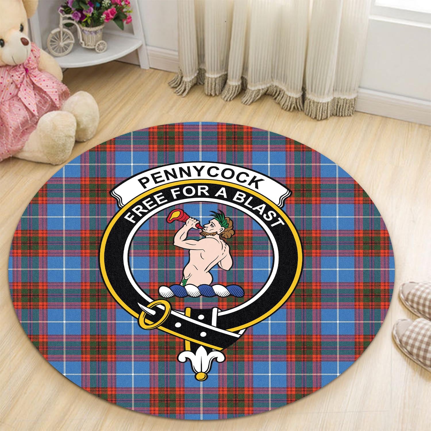 pennycook-tartan-round-rug-with-family-crest