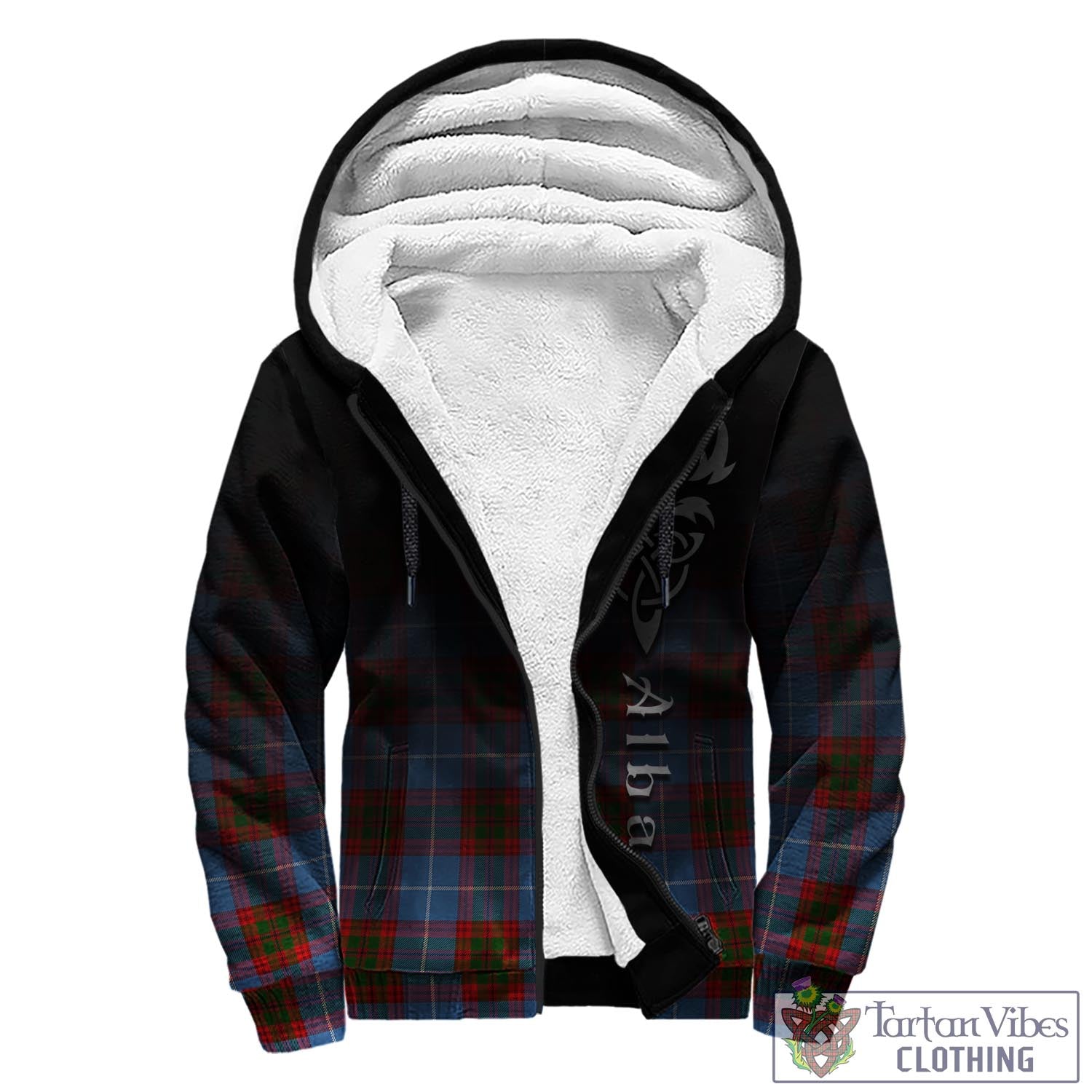 Tartan Vibes Clothing Pennycook Tartan Sherpa Hoodie Featuring Alba Gu Brath Family Crest Celtic Inspired