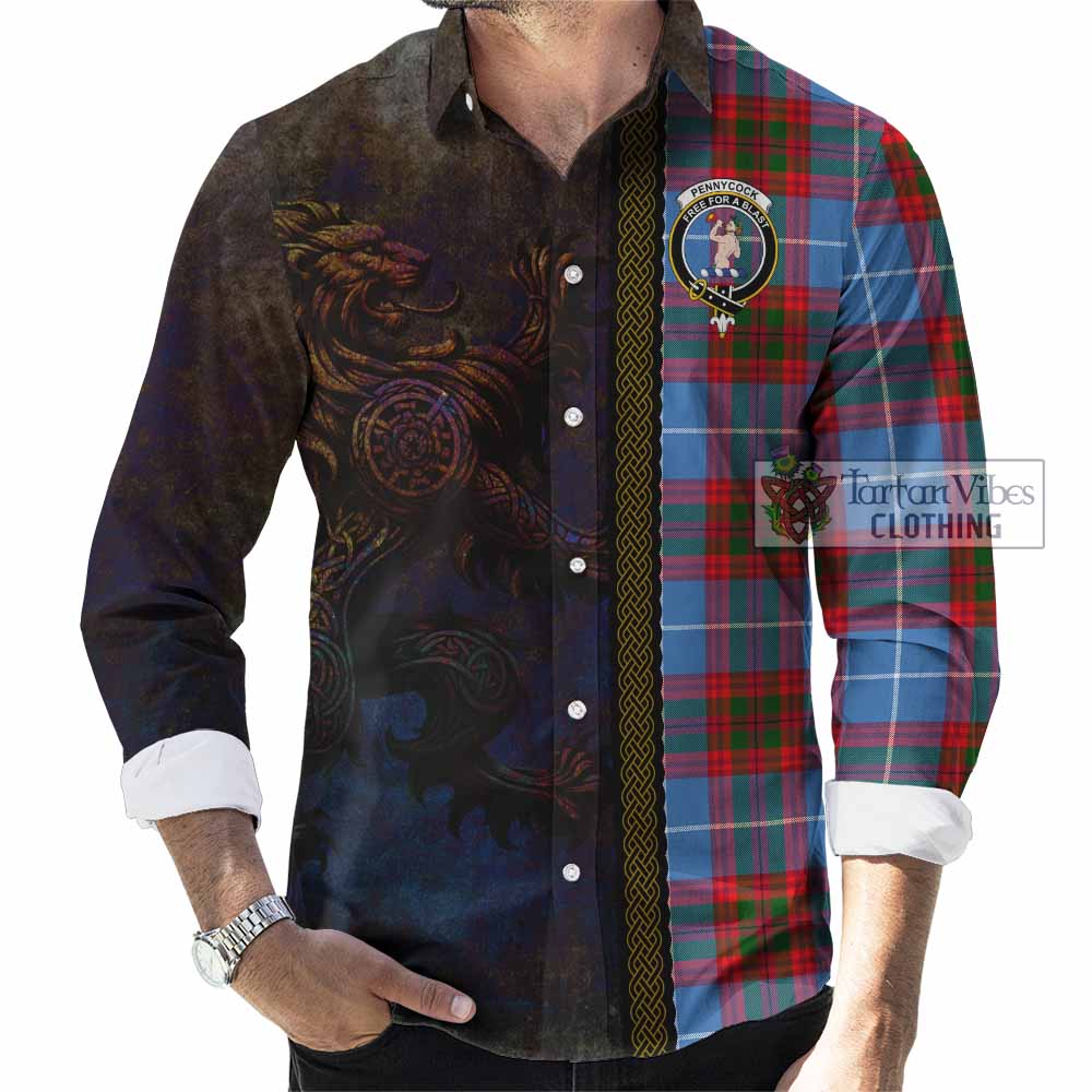 Pennycook Tartan Family Crest Long Sleeve Button Shirt Alba Gu Brath Be Brave Lion Ancient Style - Tartan Vibes Clothing