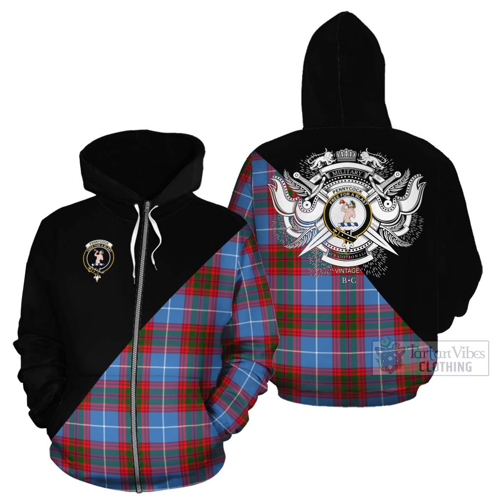 Tartan Vibes Clothing Pennycook Tartan Cotton Hoodie with Family Crest and Military Logo Style