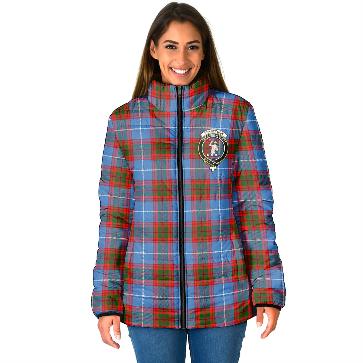 Pennycook Tartan Padded Jacket with Family Crest - Tartan Vibes Clothing