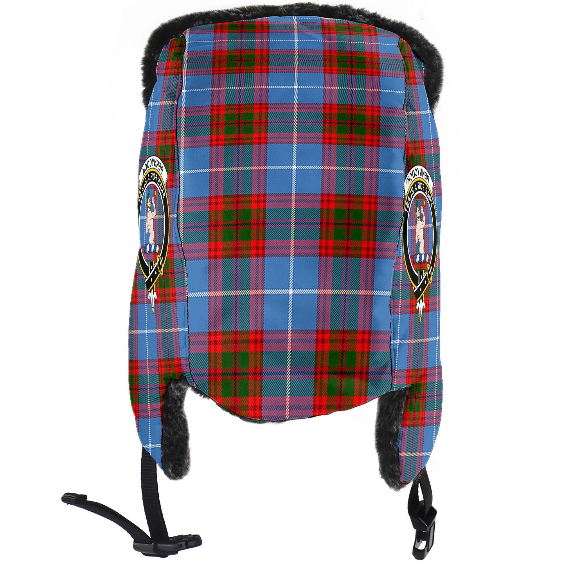 Pennycook Tartan Winter Trapper Hat with Family Crest - Tartanvibesclothing